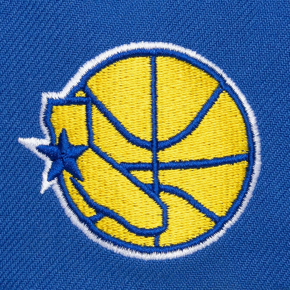 Mitchell & Ness Golden State Warriors Hardwood Classics Old School Stacked Text Snapback Hat Royal