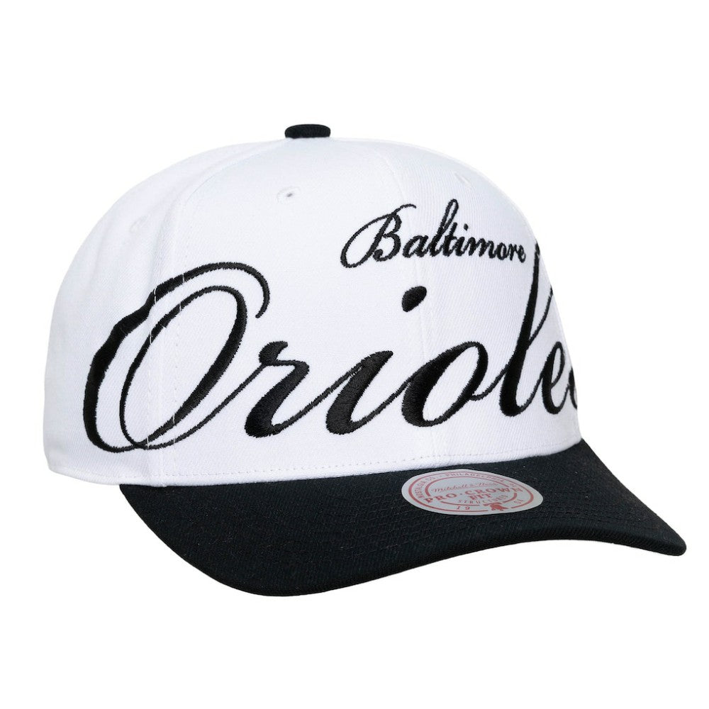 Baltimore Orioles Mitchell & Ness Unisex XL Script Pro Crown Snapback Hat Outlet