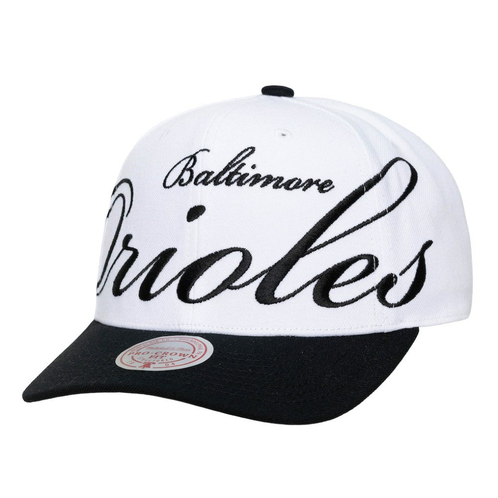 Baltimore Orioles Mitchell & Ness Unisex XL Script Pro Crown Snapback Hat Outlet
