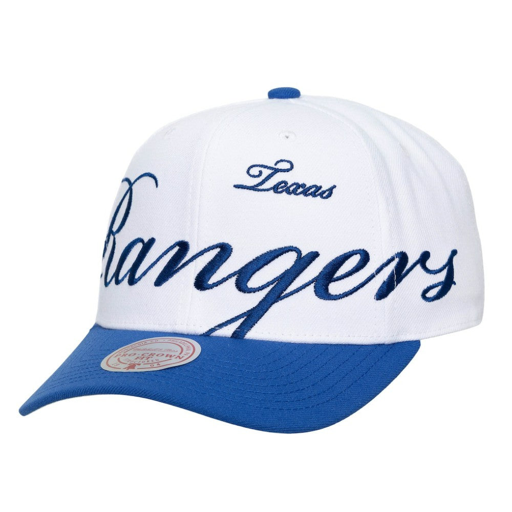 Texas Rangers Mitchell & Ness Unisex XL Script Pro Crown Adjustable Hat Outlet