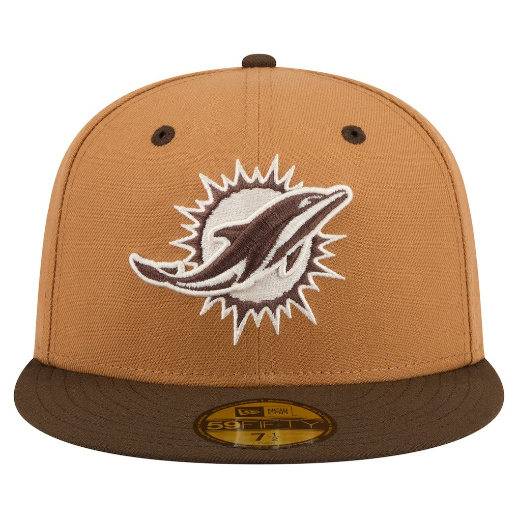 Miami Dolphins New Era Two-Tone Walnut 59FIFTY Fitted Hat - Light Brown/Dark Brown - NFL