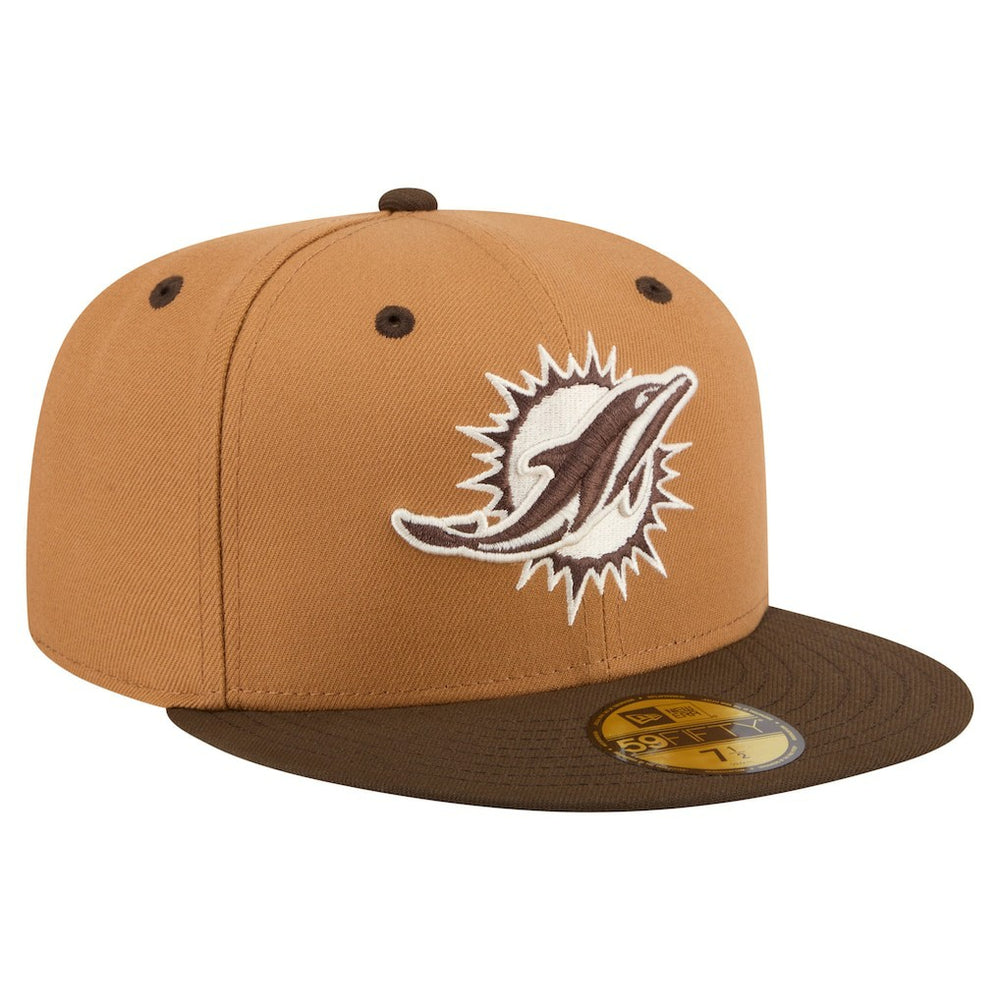 Miami Dolphins New Era Two-Tone Walnut 59FIFTY Fitted Hat - Light Brown/Dark Brown - NFL
