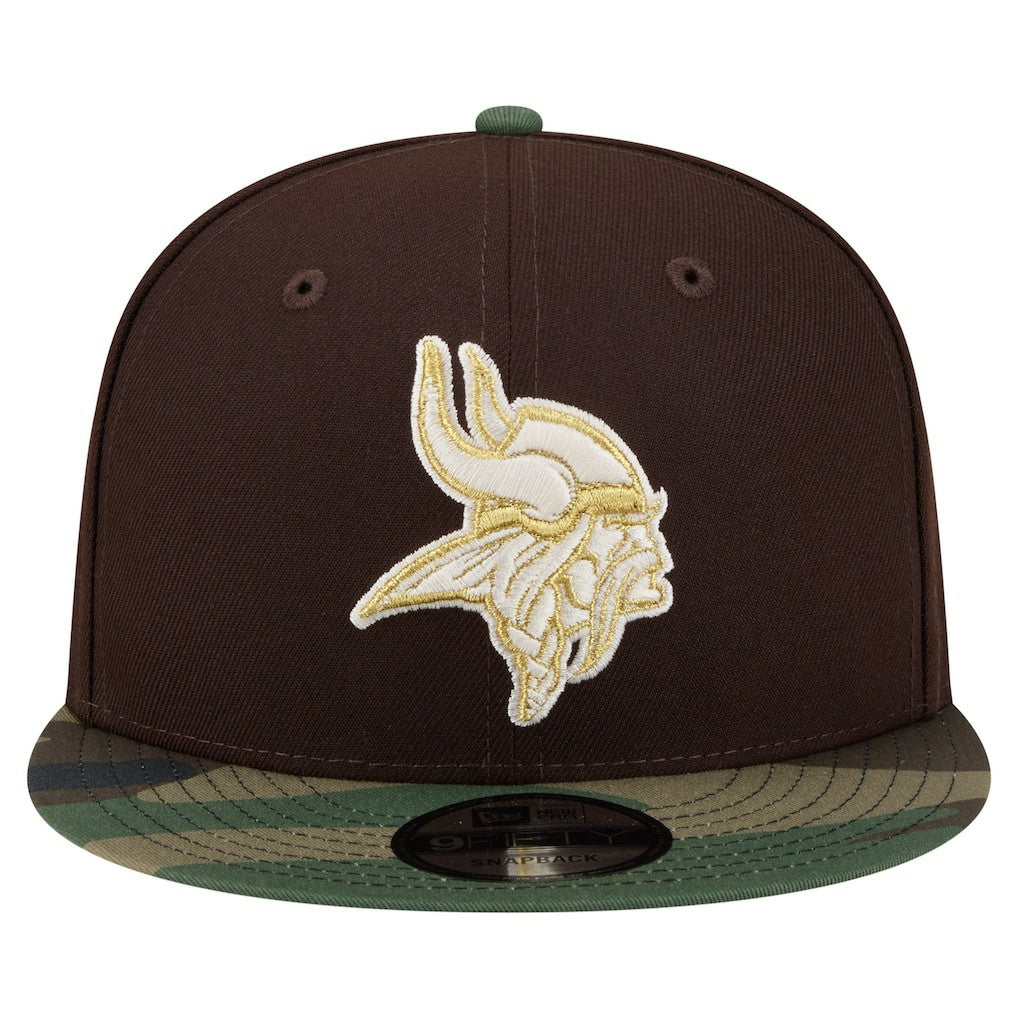 Minnesota Vikings Adult Burnt Wood Camo 9FIFTY Snapback Hat - Dark Brown - NFL