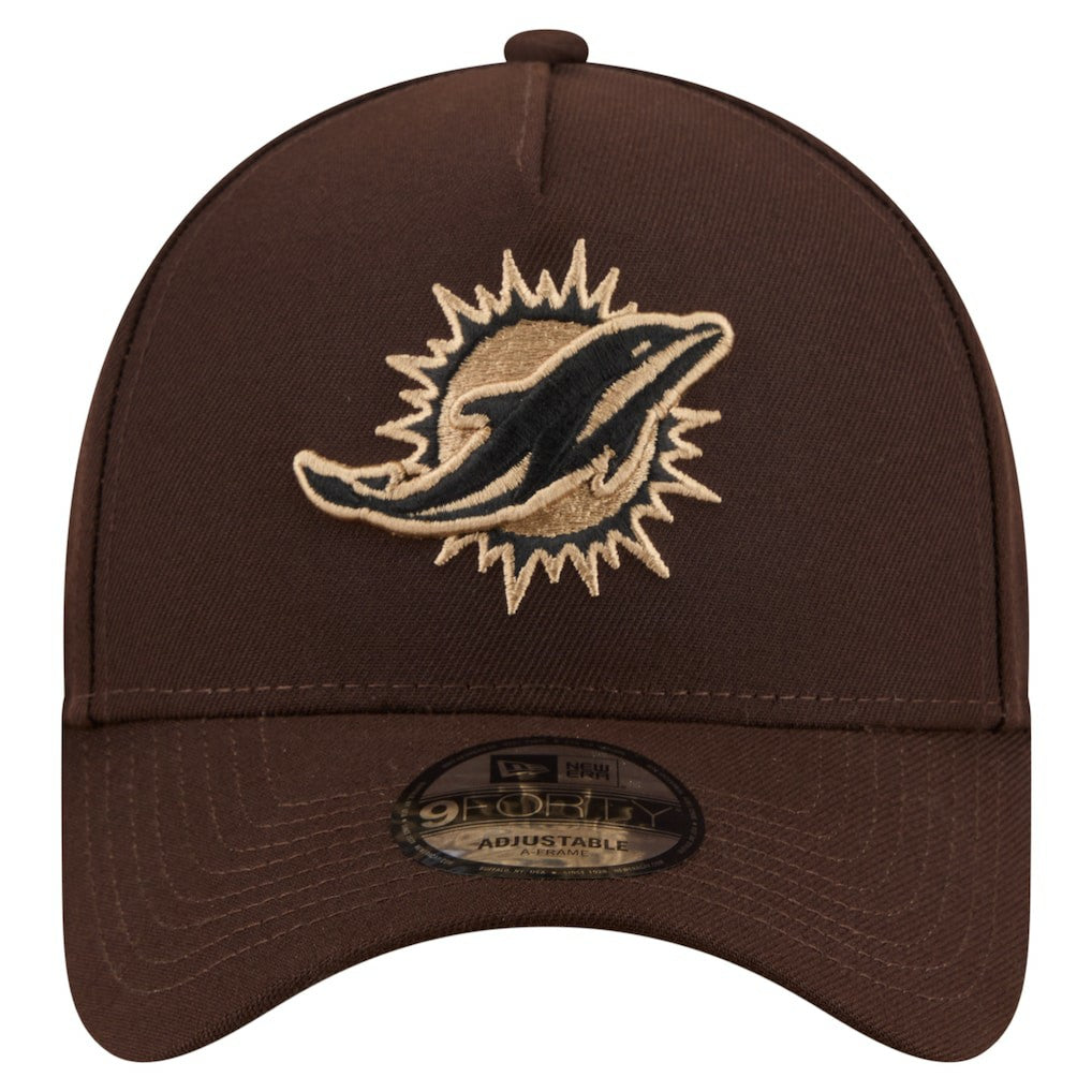 Miami Dolphins New Era Burnt Wood A-Frame 9FORTY Adjustable Hat - Dark Brown - NFL