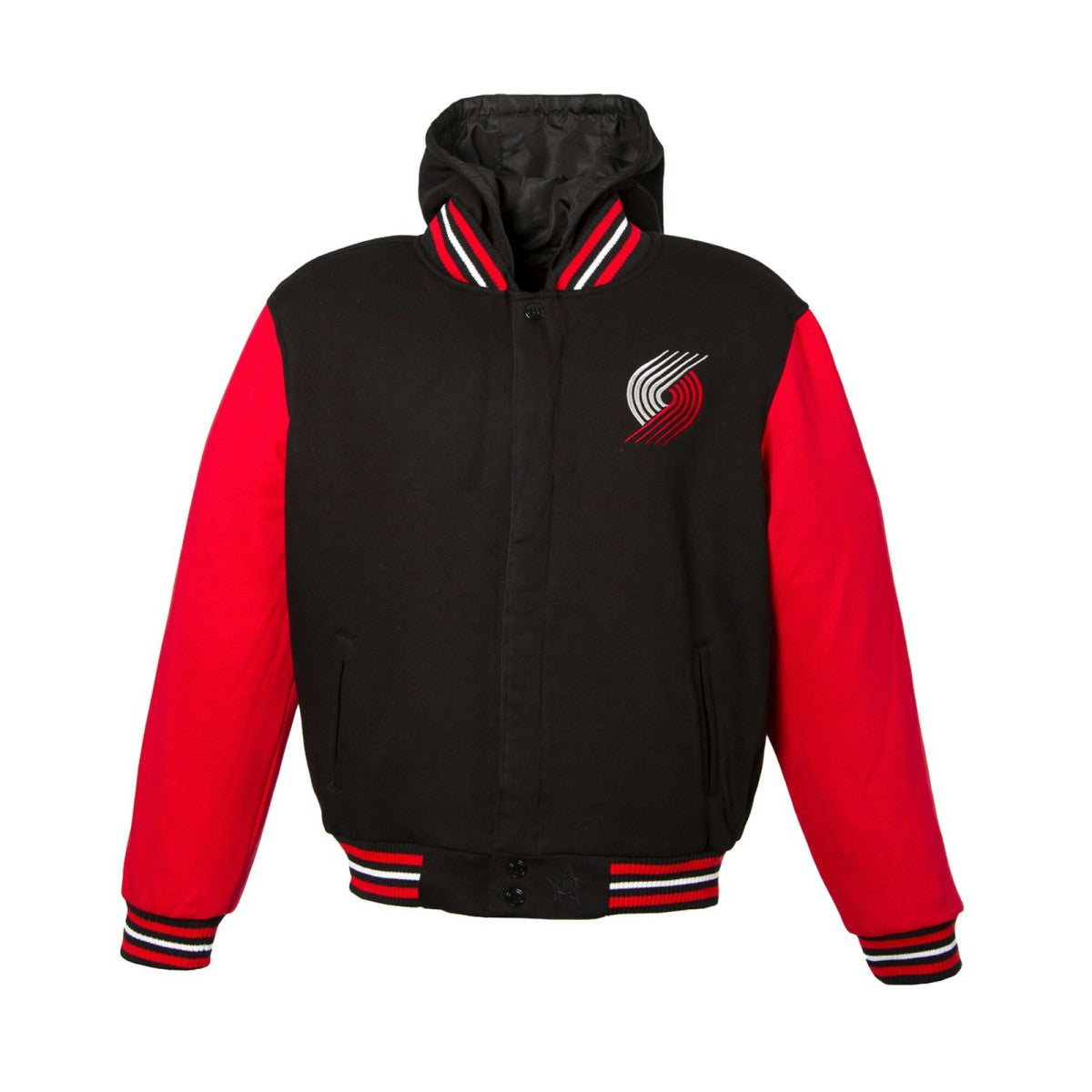 Portland Trail Blazers JH Design Youth Reversible Fleece Full-Zip Varsity Hoodie Black