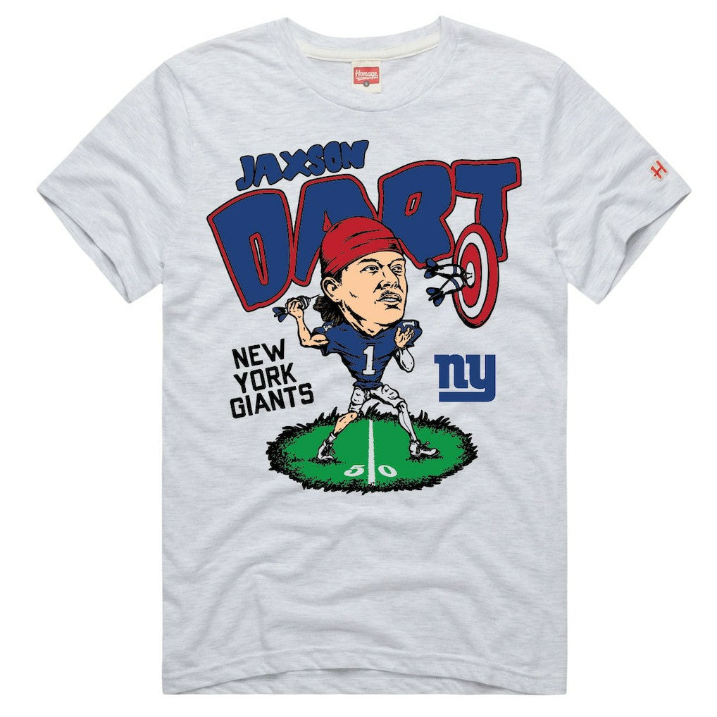Jaxson Dart New York Giants Homage Unisex Caricature Player Graphic Tri-Blend T-Shirt - Ash - NFL