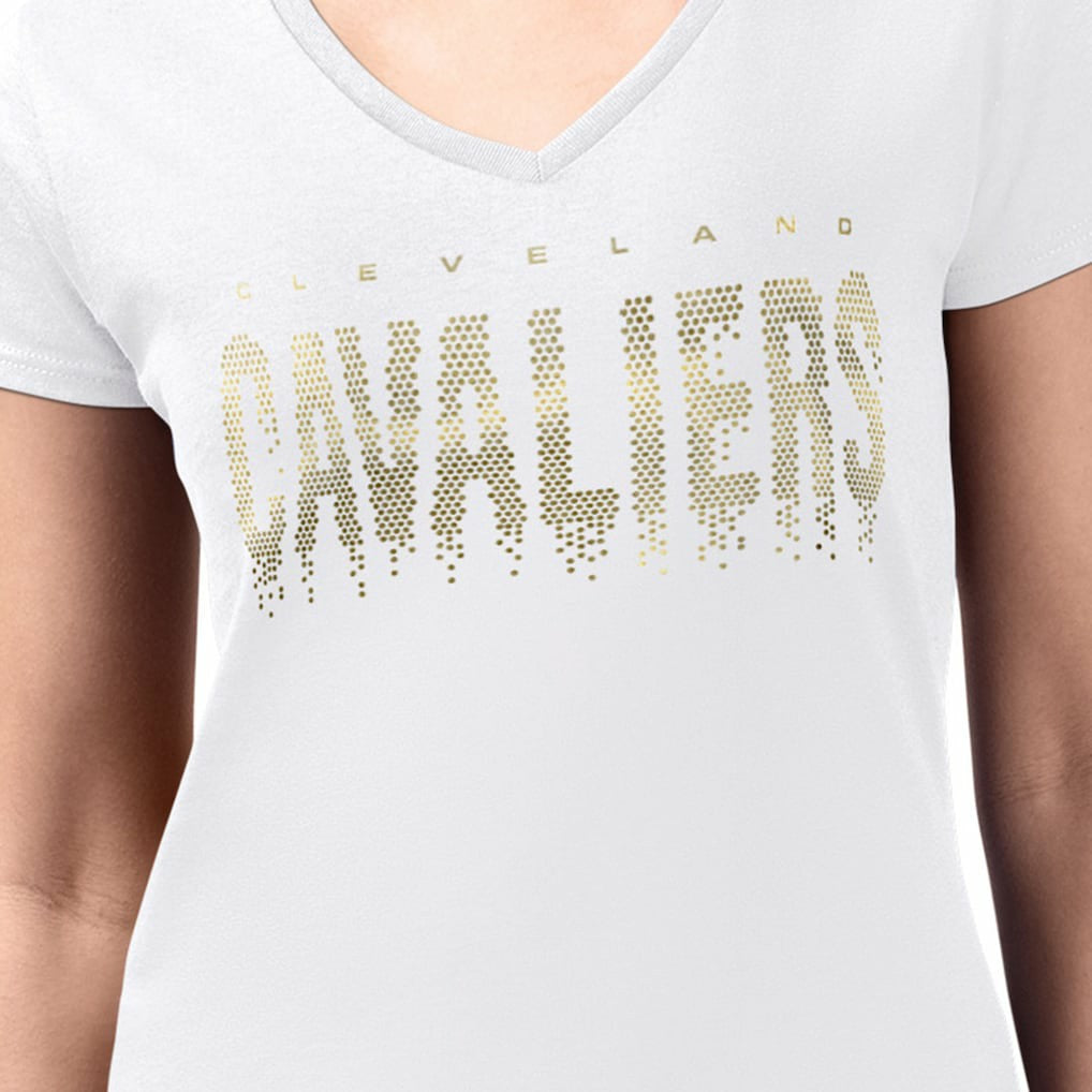 Cleveland Cavaliers G-III 4Her by Carl Banks Women's Super-Slim-Fit Metallic Drop Lightweight V-Neck T-Shirt White