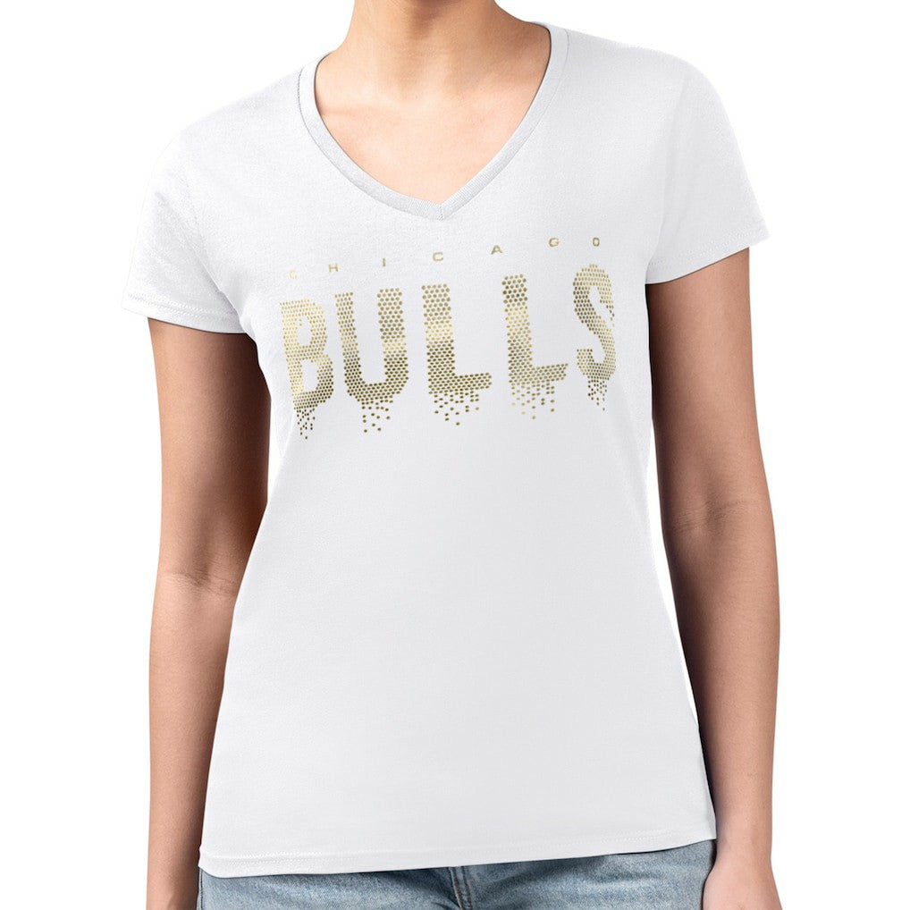 Chicago Bulls G-III 4Her by Carl Banks Women's Super-Slim-Fit Metallic Drop Lightweight V-Neck T-Shirt White