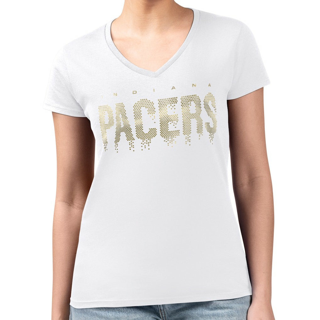 Indiana Pacers G-III 4Her by Carl Banks Women's Super-Slim-Fit Metallic Drop Lightweight V-Neck T-Shirt White