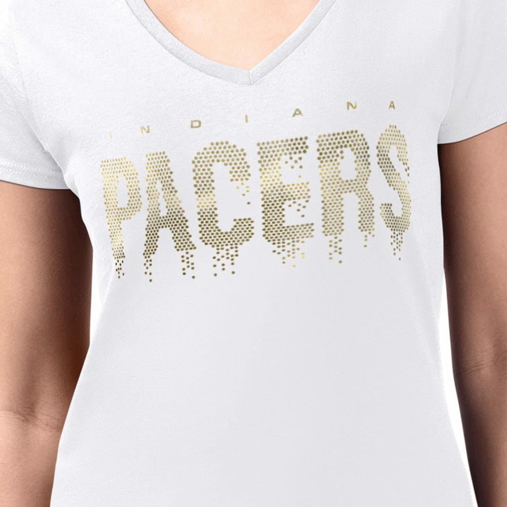 Indiana Pacers G-III 4Her by Carl Banks Women's Super-Slim-Fit Metallic Drop Lightweight V-Neck T-Shirt White