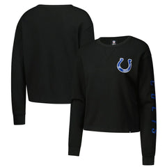Indianapolis Colts New Era Women's Sport Night Thermal Long Sleeve Cropped T-Shirt - Black - NFL