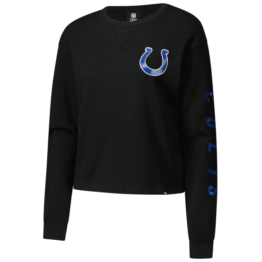 Indianapolis Colts New Era Women's Sport Night Thermal Long Sleeve Cropped T-Shirt - Black - NFL