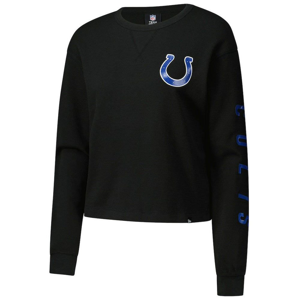 Indianapolis Colts New Era Women's Sport Night Thermal Long Sleeve Cropped T-Shirt - Black - NFL
