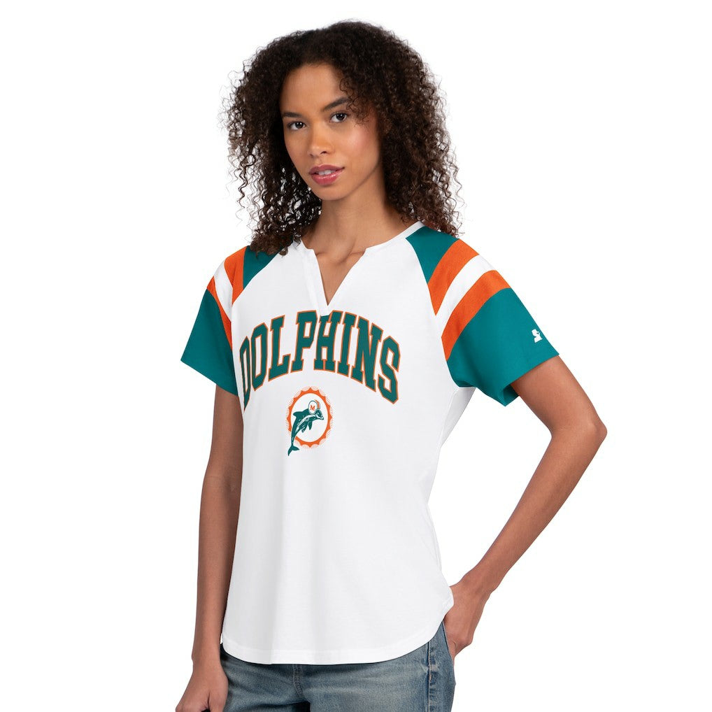Miami Dolphins Starter Women's Game On Notch Neck T-Shirt - White - NFL