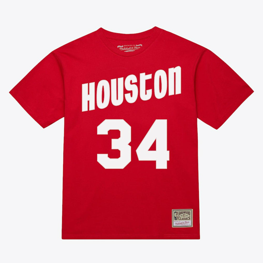 Mitchell & Ness Hakeem Olajuwon Houston Rockets Unisex Hardwood Classics Name & Number T-Shirt Red