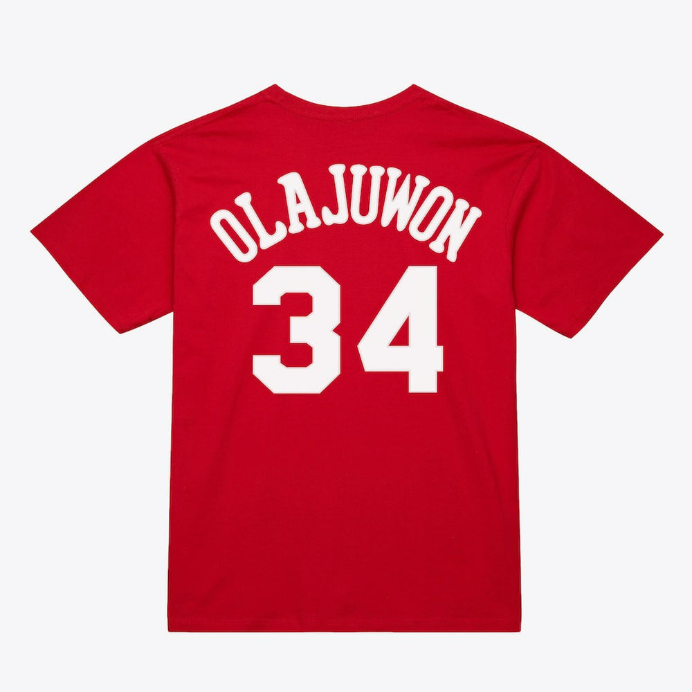 Mitchell & Ness Hakeem Olajuwon Houston Rockets Unisex Hardwood Classics Name & Number T-Shirt Red