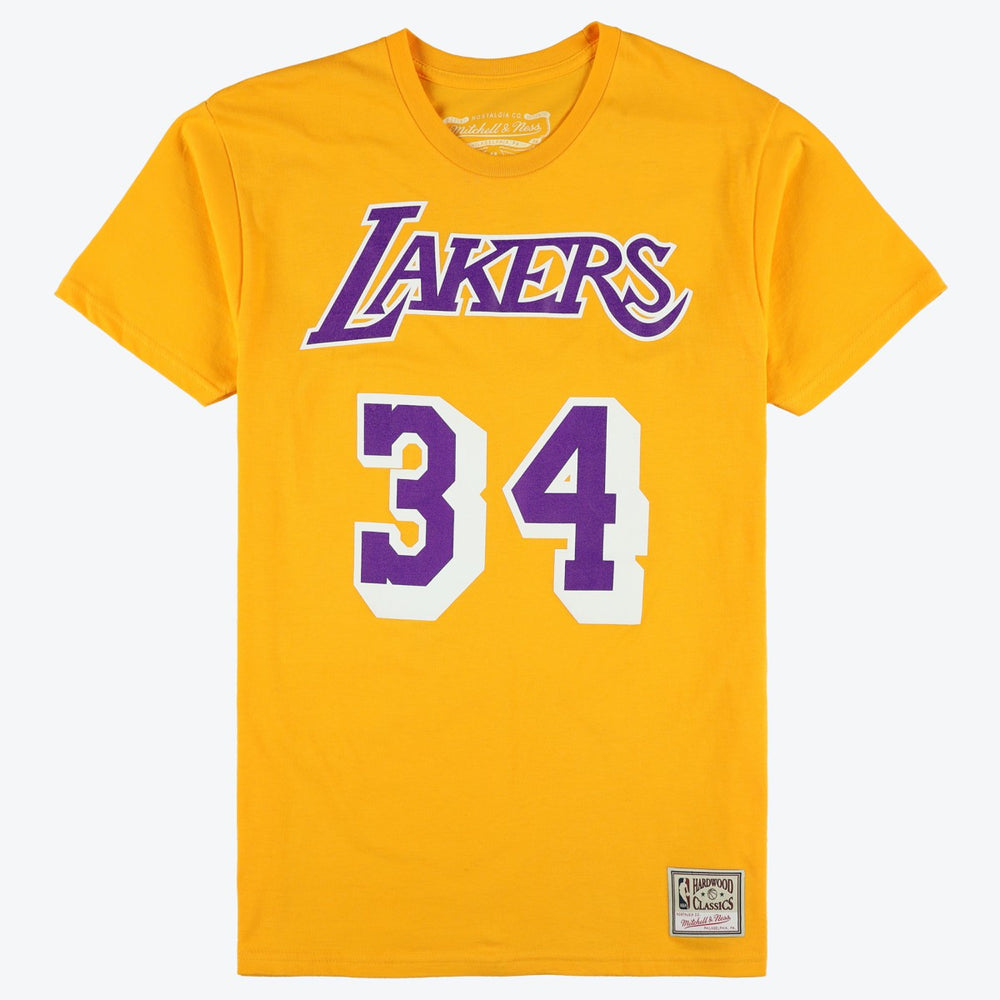 Mitchell & Ness Shaquille O'Neal Los Angeles Lakers Unisex Hardwood Classics Name & Number T-Shirt Gold