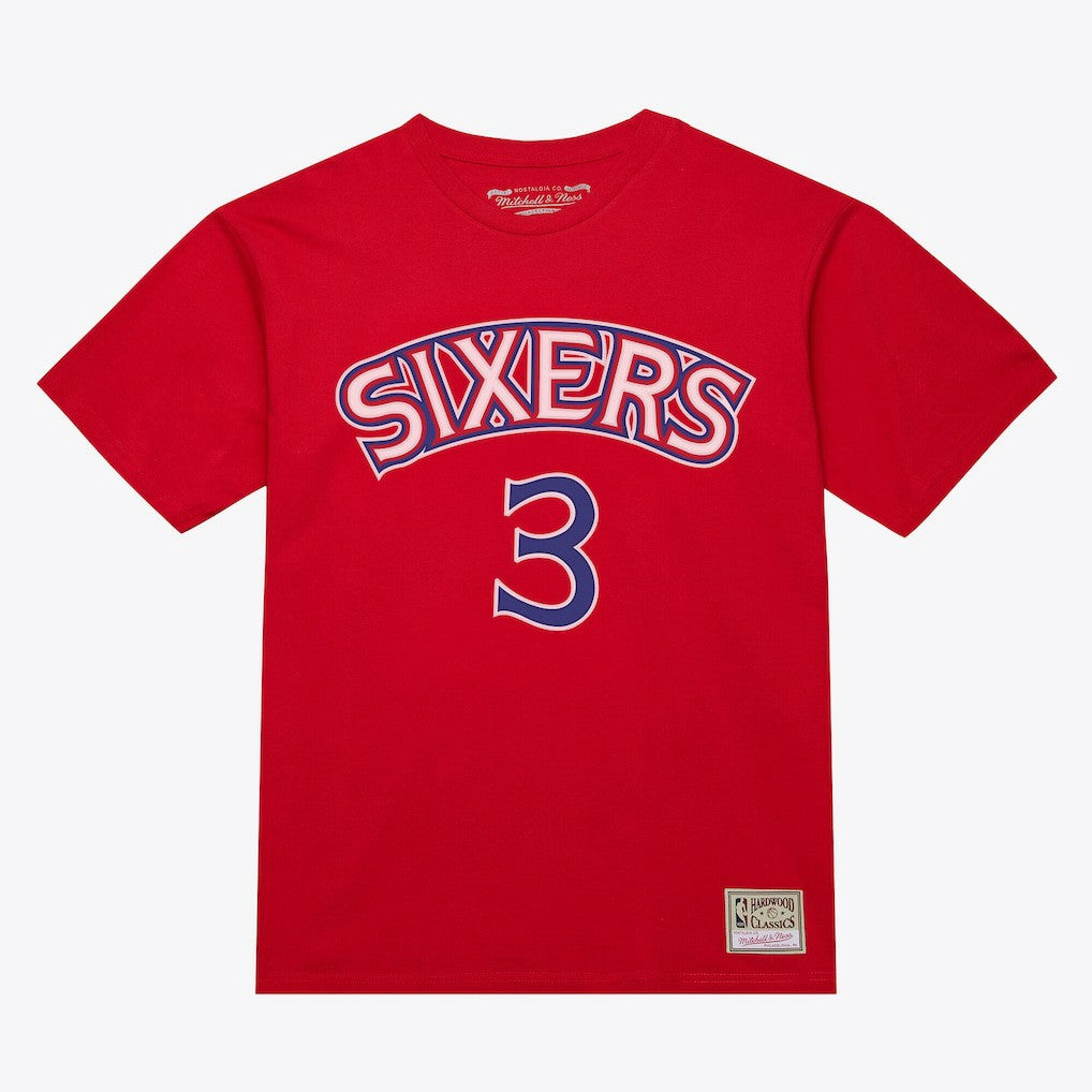 Mitchell & Ness Allen Iverson Philadelphia 76ers Unisex Hardwood Classics Name & Number T-Shirt Red