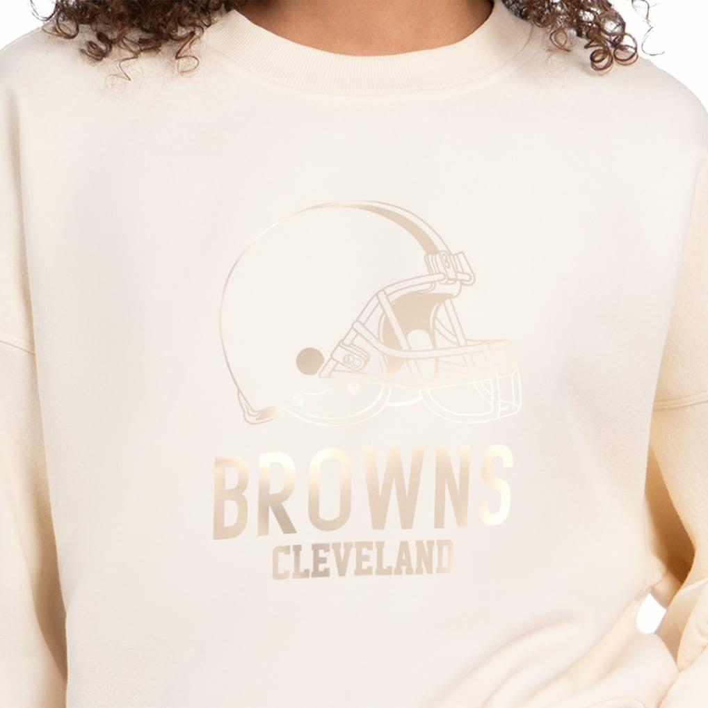 Cleveland Browns Starter Women's Travel Pastels Boxy Fleece Sweatshirt - Cream - NFL