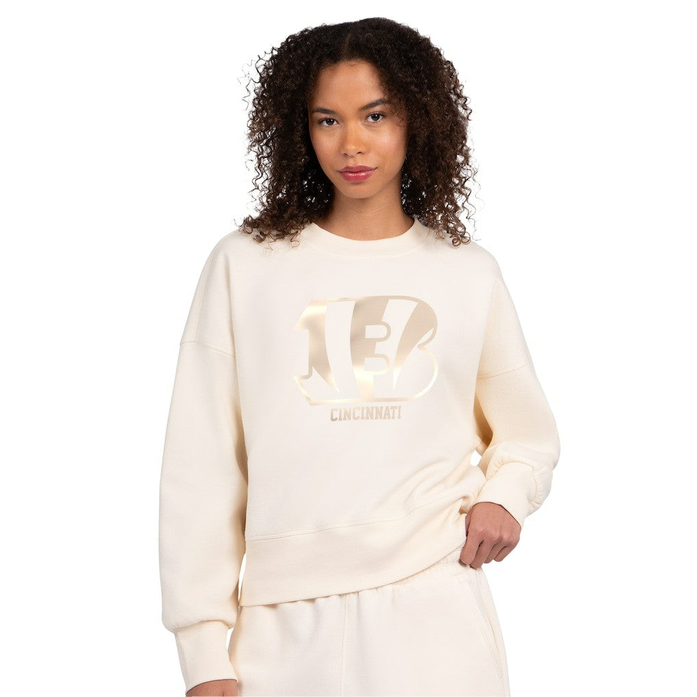 Cincinnati Bengals Starter Women's Travel Pastels Boxy Fleece Sweatshirt - Cream - NFL