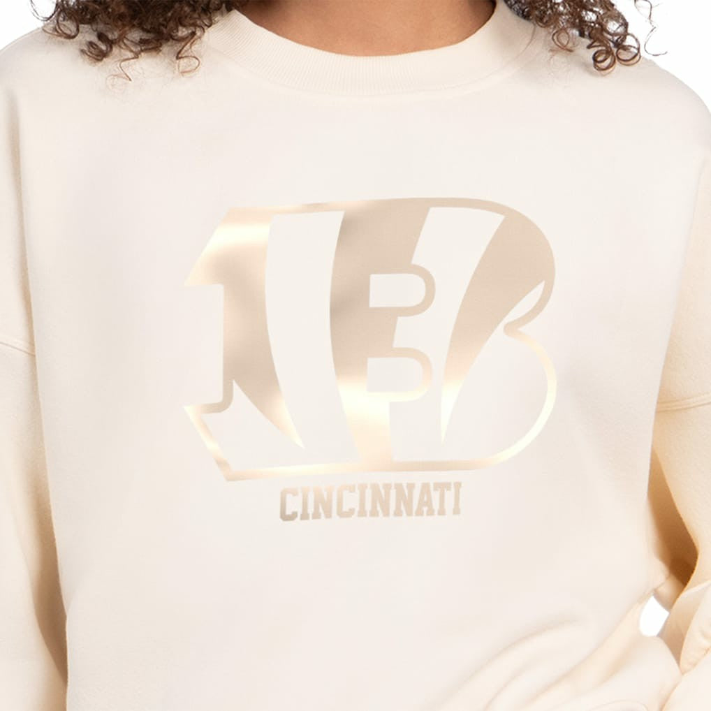 Cincinnati Bengals Starter Women's Travel Pastels Boxy Fleece Sweatshirt - Cream - NFL