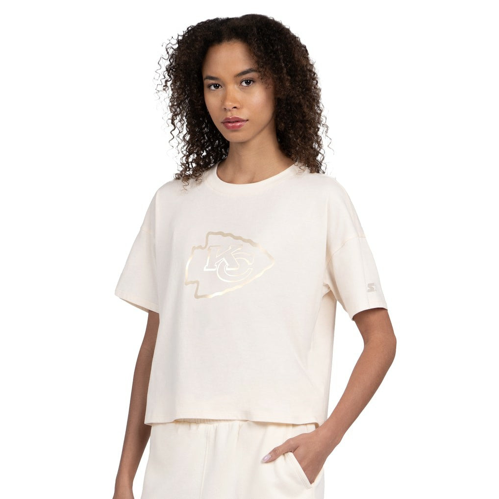 Kansas City Chiefs Starter Women's Pastel Travel Boxy Cropped T-Shirt - Cream - NFL