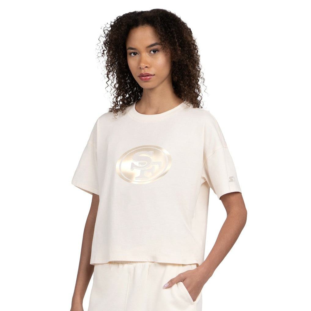 San Francisco 49ers Starter Women's Pastel Travel Boxy Cropped T-Shirt - Cream - NFL