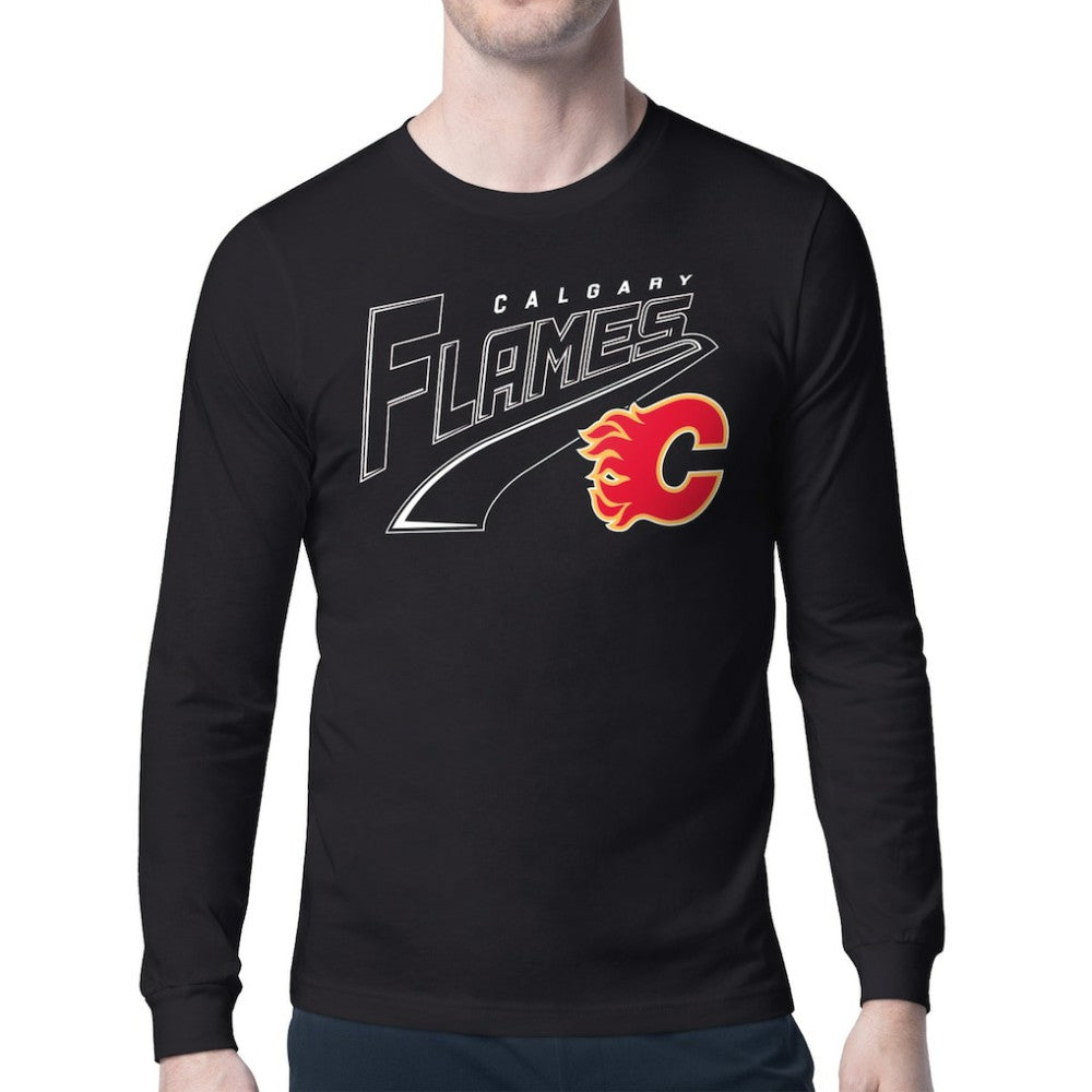 Calgary Flames Starter Modern Tailsweep Long Sleeve T-Shirt - Black | NHL Clearance