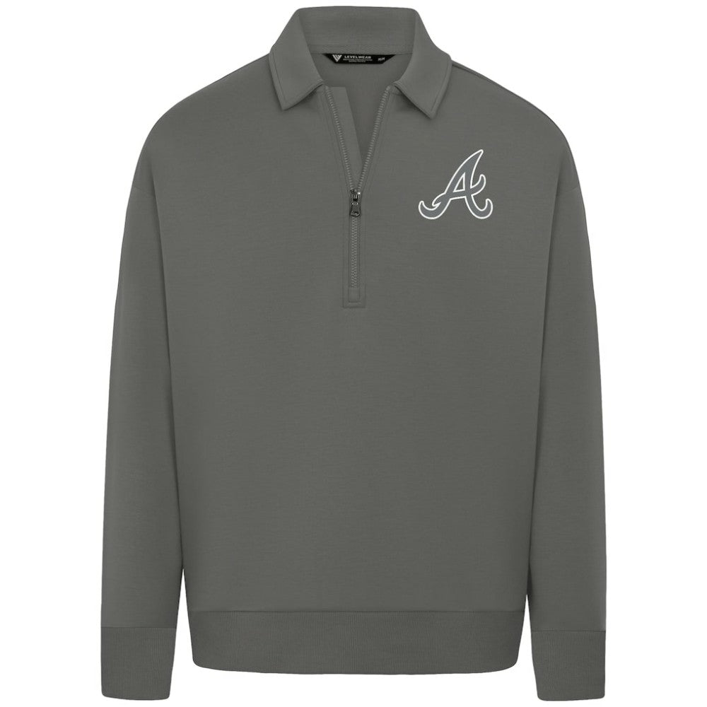 Atlanta Braves Levelwear Luxe Signature Quarter-Zip Chenille Logo Tri-Blend Sweatshirt Discount