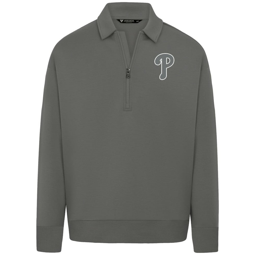 Philadelphia Phillies Levelwear Luxe Signature Quarter-Zip Chenille Logo Tri-Blend Sweatshirt Discount