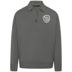 Milwaukee Brewers Levelwear Luxe Signature Quarter-Zip Chenille Logo Tri-Blend Sweatshirt for sale