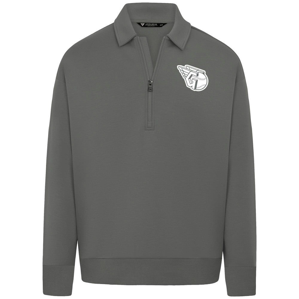 Cleveland Guardians Levelwear Luxe Signature Quarter-Zip Chenille Logo Tri-Blend Sweatshirt for sale