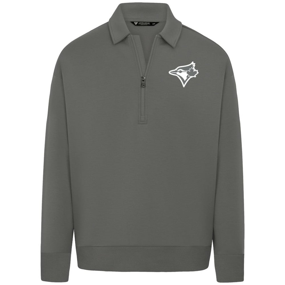 Toronto Blue Jays Levelwear Luxe Signature Quarter-Zip Chenille Logo Tri-Blend Sweatshirt for sale