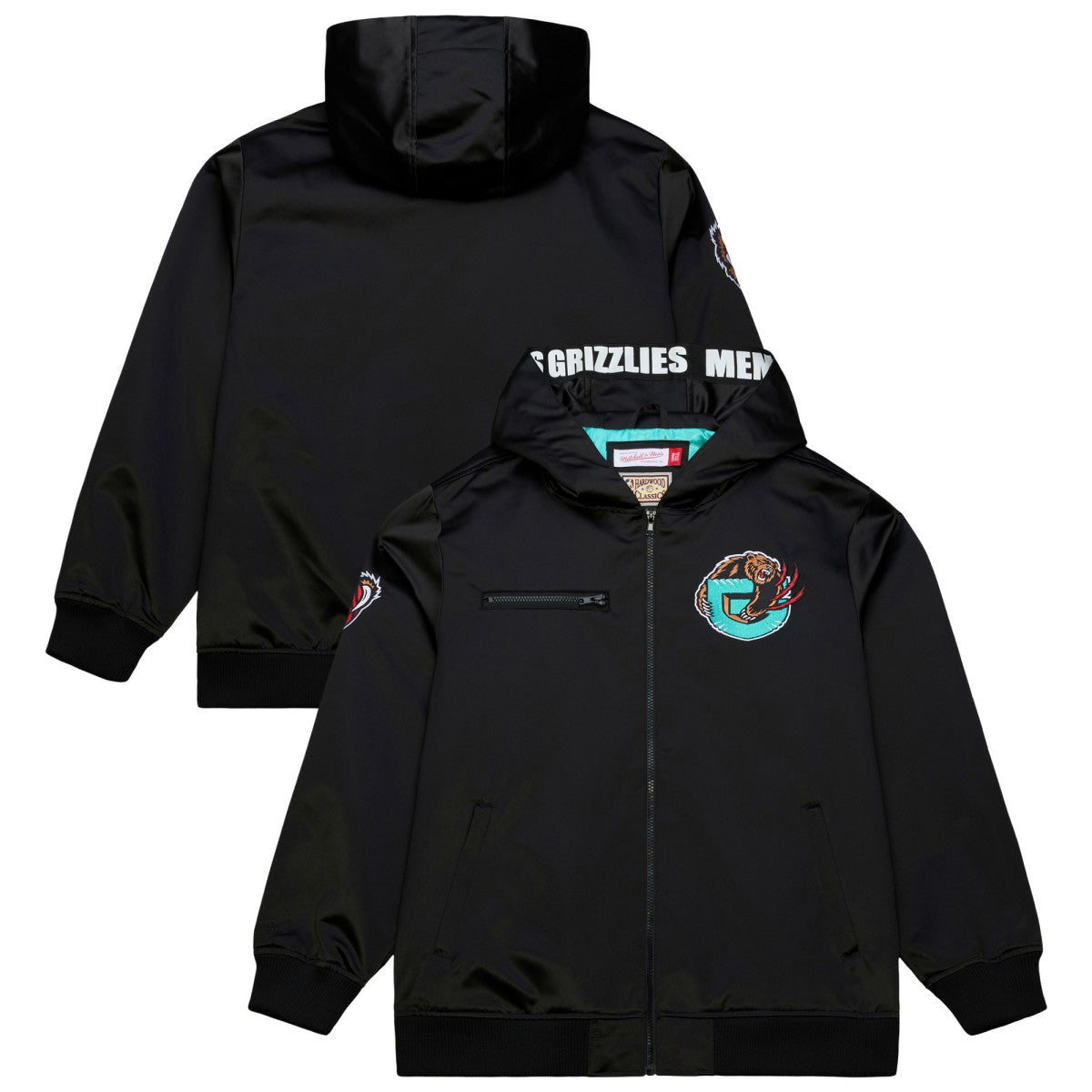 Mitchell & Ness Memphis Grizzlies Hardwood Classics Nights Walk the Tunnel Satin Bomber Full-Snap Hooded Jacket Black