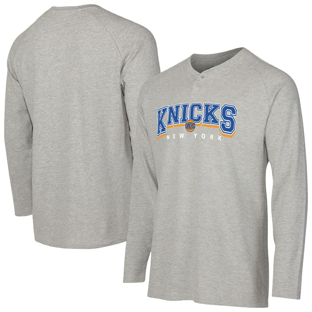 New York Knicks Concepts Sport Hawthorn Thermal Knit Long Sleeve Henley T-Shirt Gray