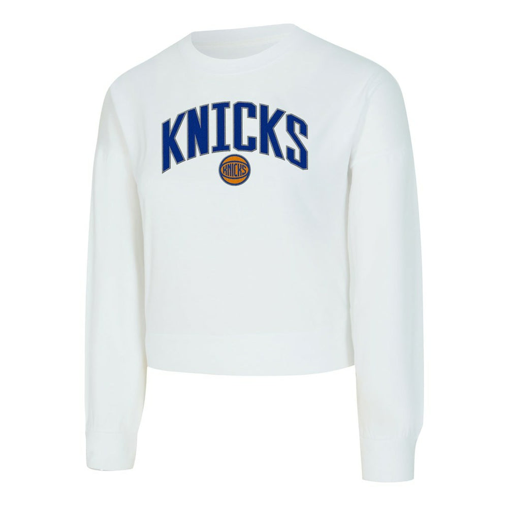 New York Knicks Concepts Sport Women's Laney Chenille Cropped Long Sleeve T-Shirt White