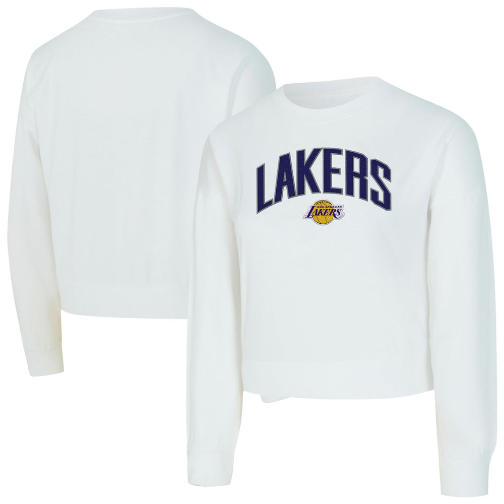 Los Angeles Lakers Concepts Sport Women's Laney Chenille Cropped Long Sleeve T-Shirt White
