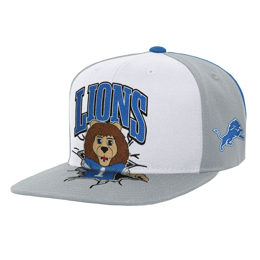 Detroit Lions Youth Team Mascot Snapback Hat - White - Mitchell & Ness