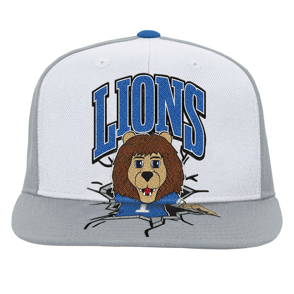 Detroit Lions Youth Team Mascot Snapback Hat - White - Mitchell & Ness
