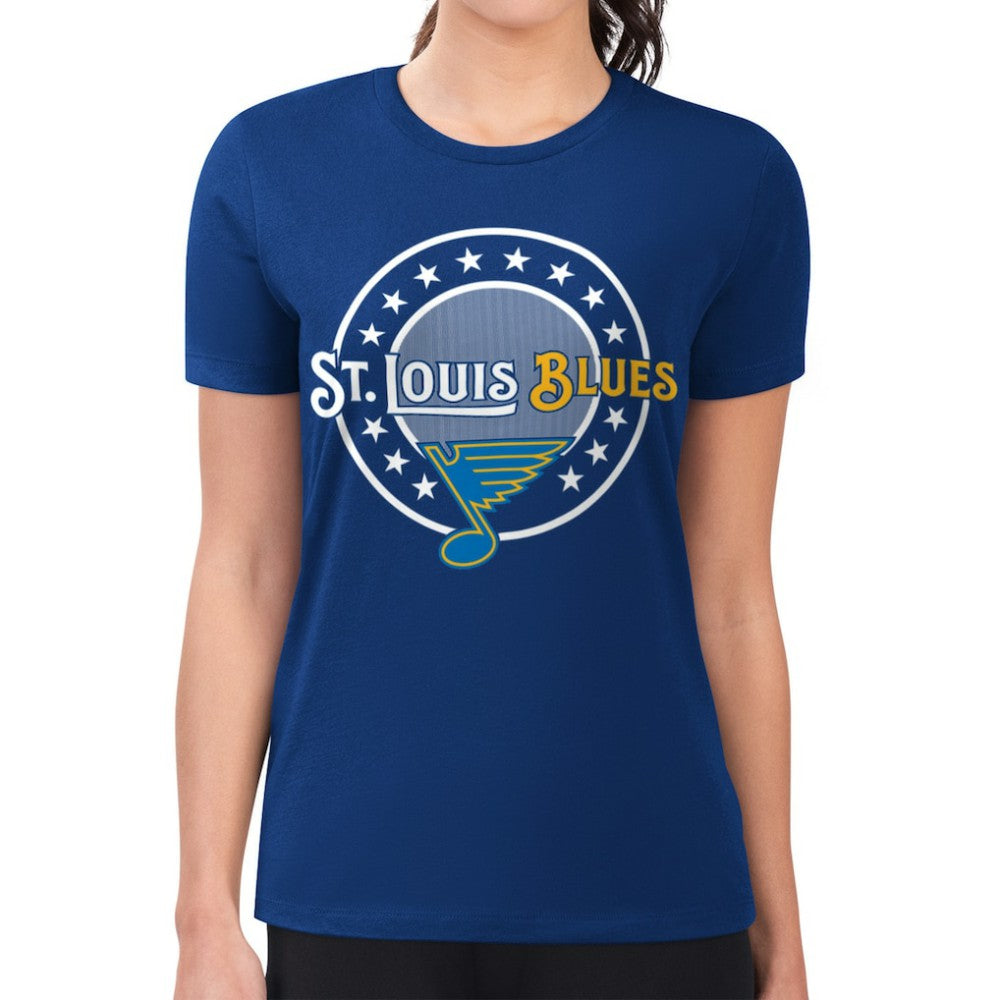 St. Louis Blues G-III 4Her by Carl Banks Women's Super-Slim Lightweight Pinstripe Circle Graphic T-Shirt - Royal | NHL online