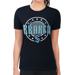 Seattle Kraken G-III 4Her by Carl Banks Women's Super-Slim Lightweight Pinstripe Circle Graphic T-Shirt - Navy | NHL Clearance