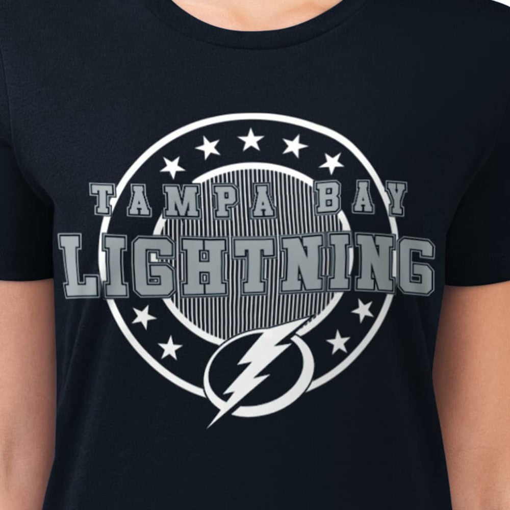 Tampa Bay Lightning G-III 4Her by Carl Banks Women's Super-Slim Lightweight Pinstripe Circle Graphic T-Shirt - Navy | NHL on sale