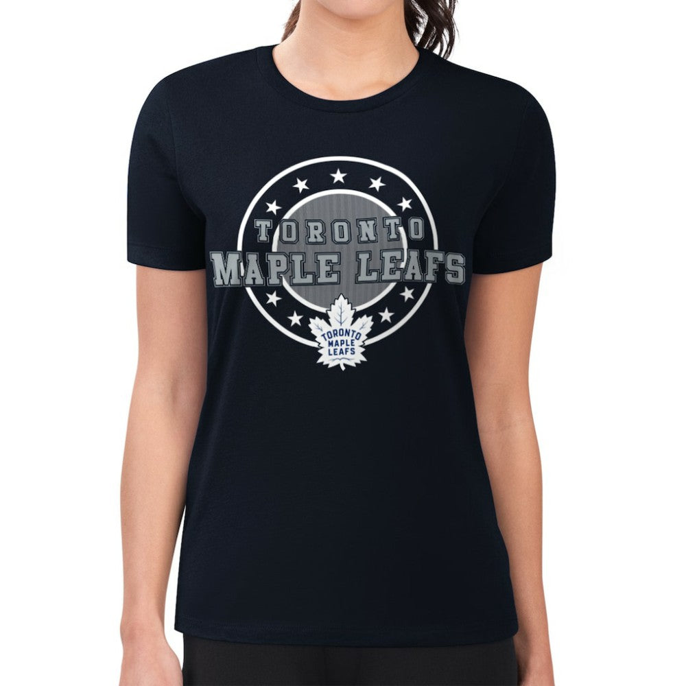 Toronto Maple Leafs G-III 4Her by Carl Banks Women's Super-Slim Lightweight Pinstripe Circle Graphic T-Shirt - Navy | NHL near me