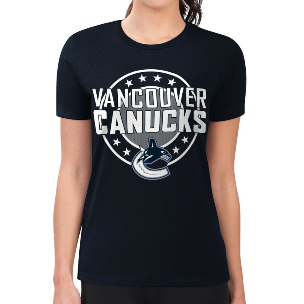 Vancouver Canucks G-III 4Her by Carl Banks Women's Super-Slim Lightweight Pinstripe Circle Graphic T-Shirt - Navy | NHL online