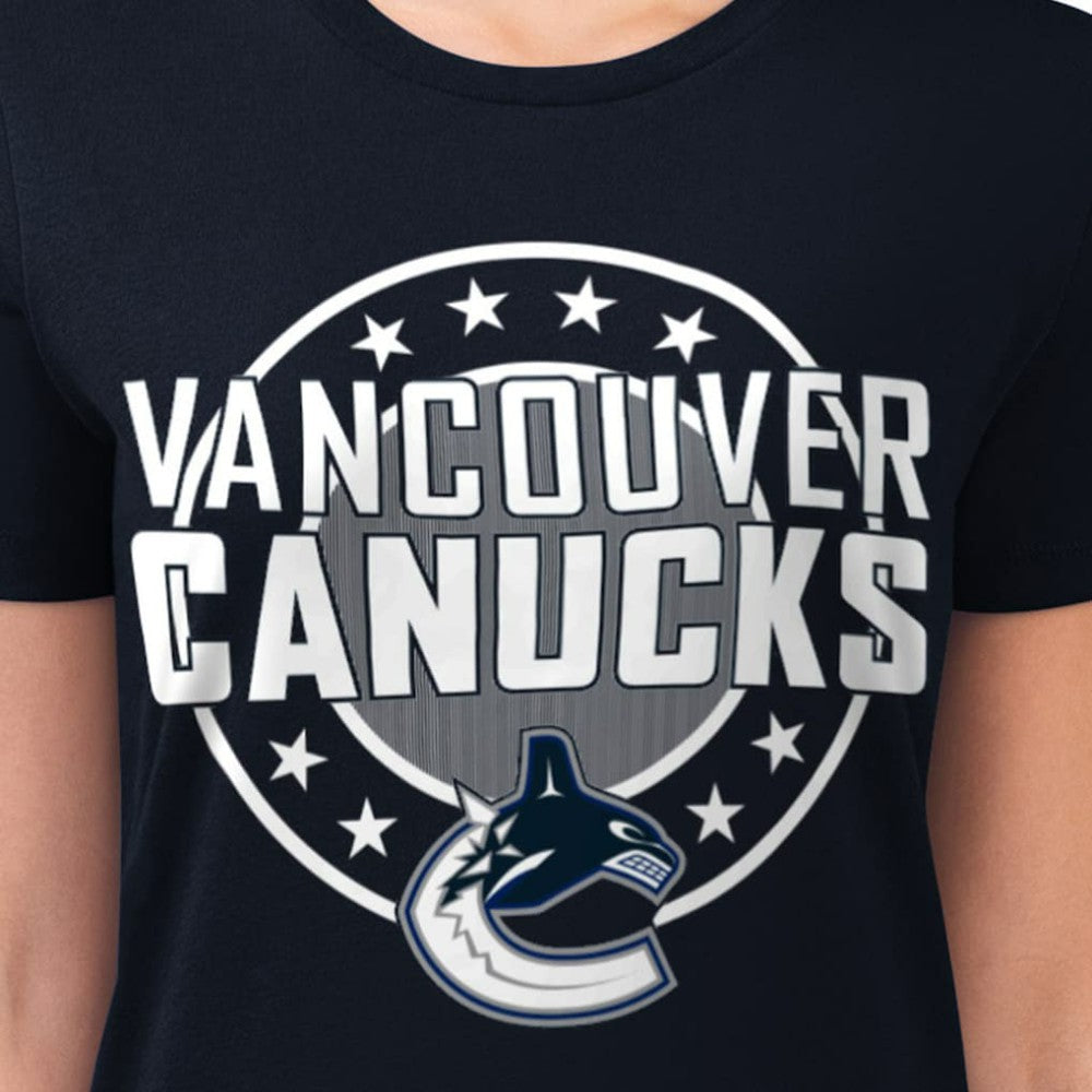 Vancouver Canucks G-III 4Her by Carl Banks Women's Super-Slim Lightweight Pinstripe Circle Graphic T-Shirt - Navy | NHL online