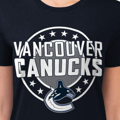 Vancouver Canucks G-III 4Her by Carl Banks Women's Super-Slim Lightweight Pinstripe Circle Graphic T-Shirt - Navy | NHL online