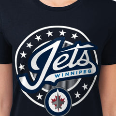 Winnipeg Jets G-III 4Her by Carl Banks Women's Super-Slim Lightweight Pinstripe Circle Graphic T-Shirt - Navy | NHL Clearance