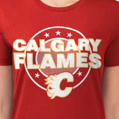 Calgary Flames G-III 4Her by Carl Banks Women's Super-Slim Lightweight Pinstripe Circle Graphic T-Shirt - Red | NHL online