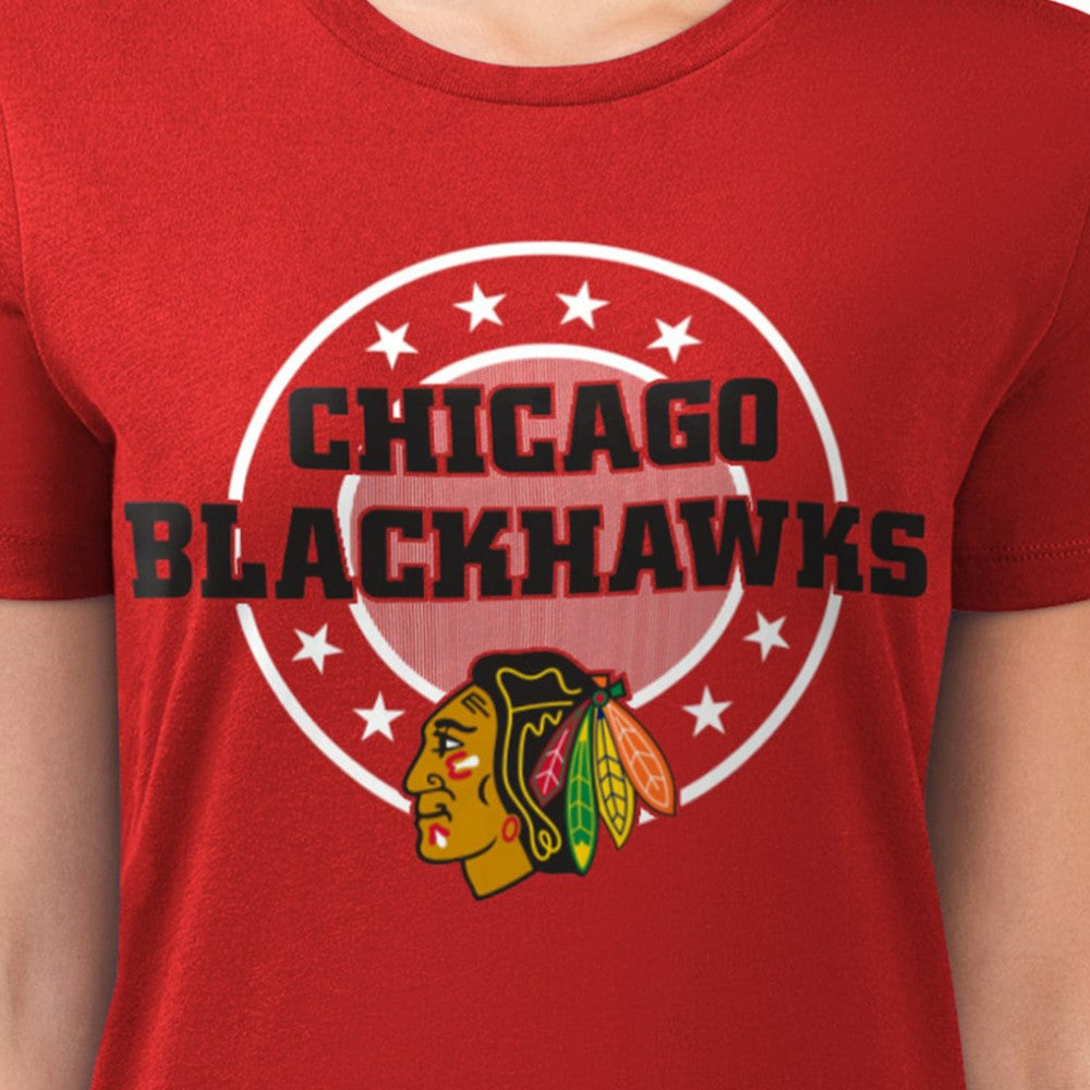 Chicago Blackhawks G-III 4Her by Carl Banks Women's Super-Slim Lightweight Pinstripe Circle Graphic T-Shirt - Red | NHL near me