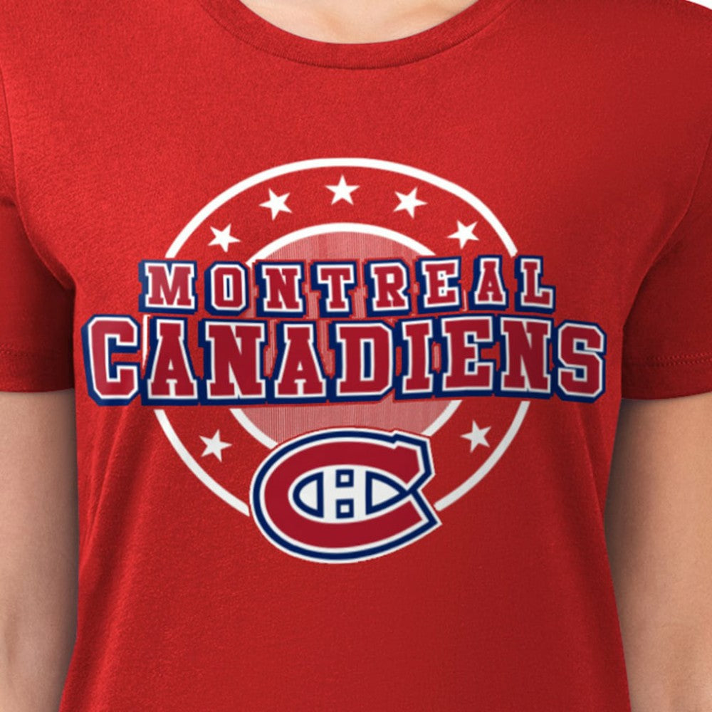 Montreal Canadiens G-III 4Her by Carl Banks Women's Super-Slim Lightweight Pinstripe Circle Graphic T-Shirt - Red | NHL on sale